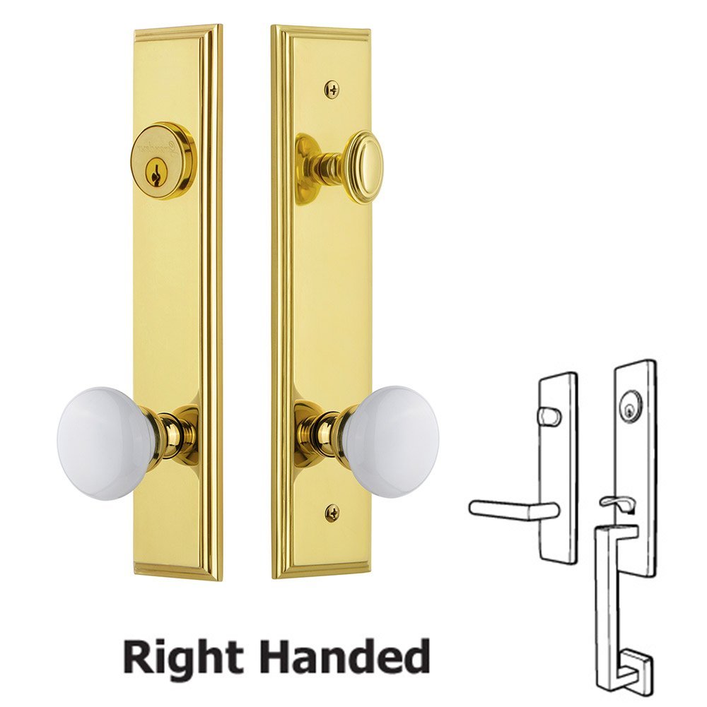Grandeur Tall Plate Handleset with Hyde Park Knob in Lifetime Brass