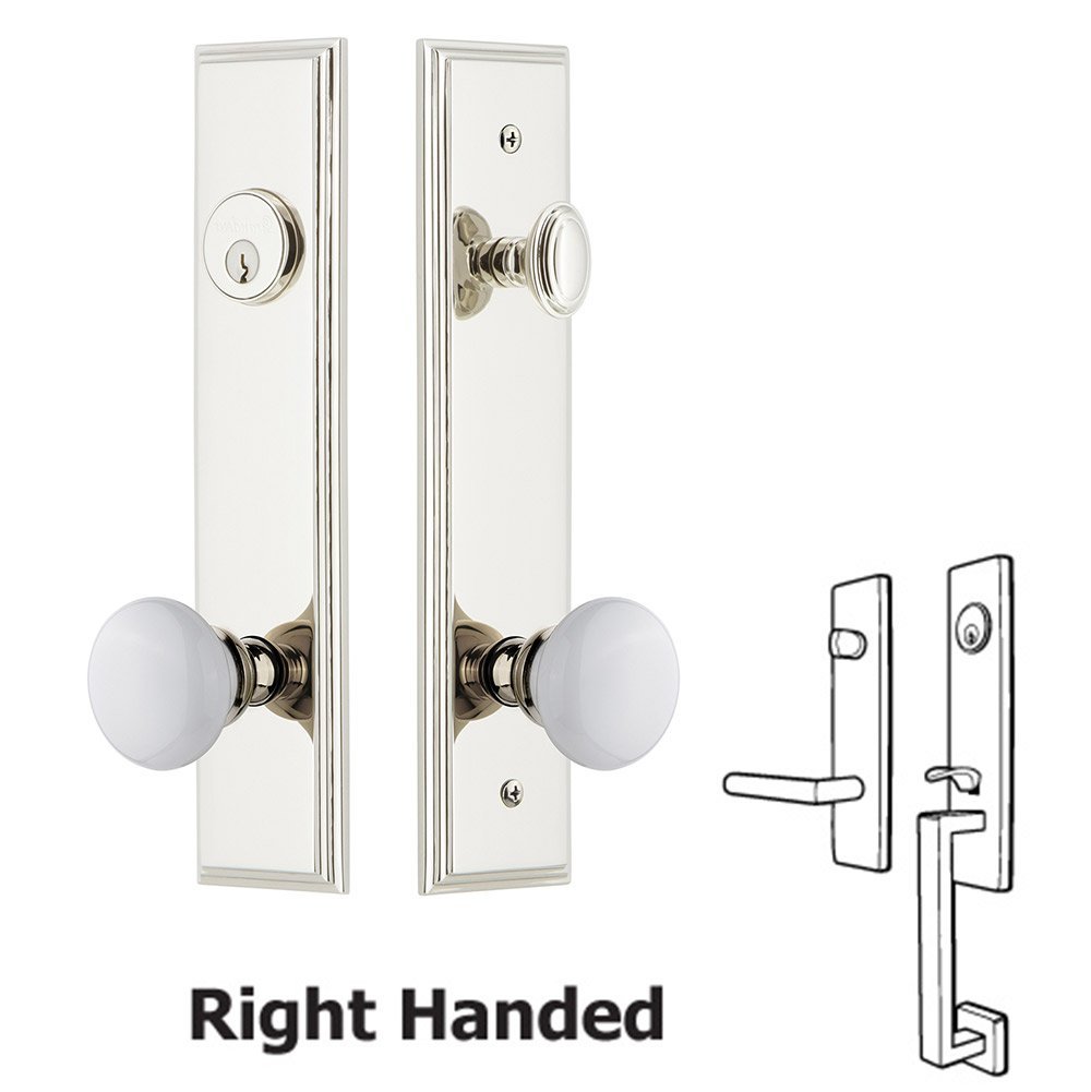Grandeur Tall Plate Handleset with Hyde Park Knob in Polished Nickel