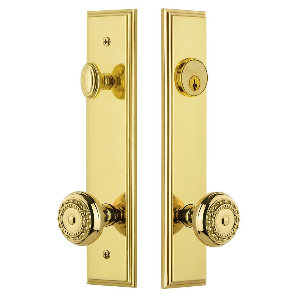 Grandeur Tall Plate Handleset with Parthenon Knob in Lifetime Brass