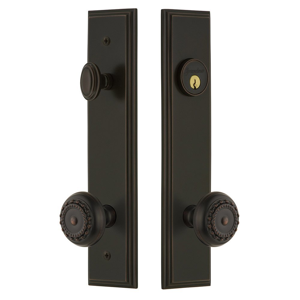 Grandeur Tall Plate Handleset with Parthenon Knob in Timeless Bronze