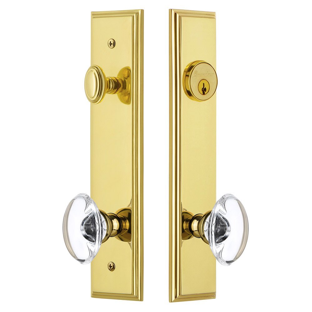 Grandeur Tall Plate Handleset with Provence Knob in Lifetime Brass