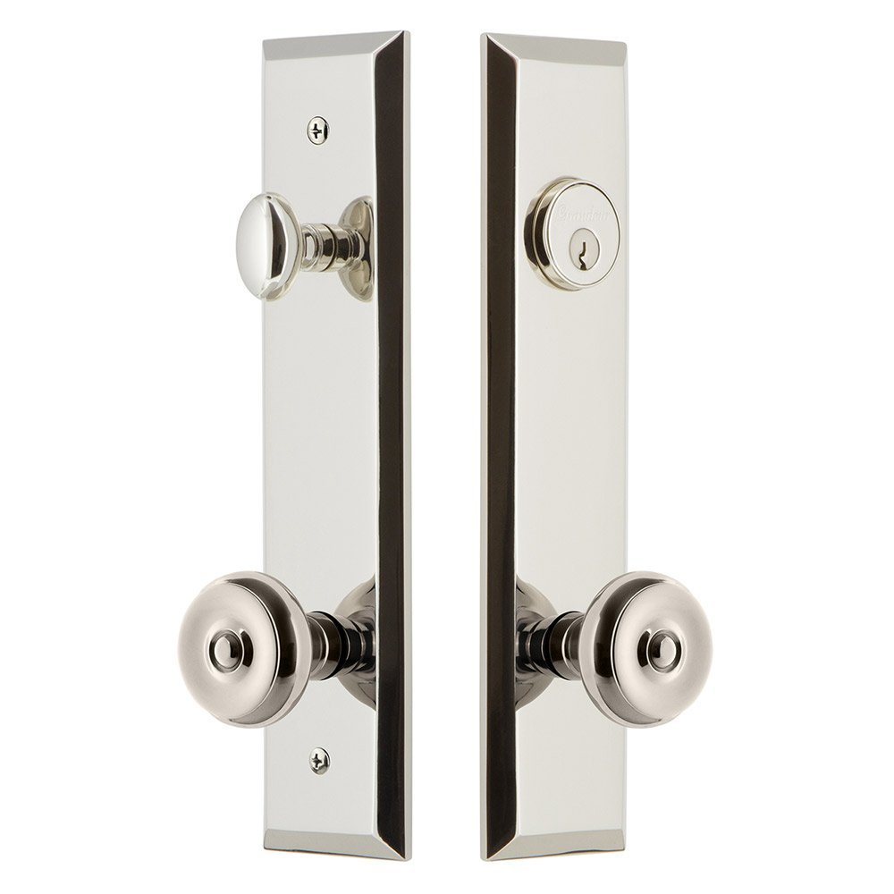 Grandeur Tall Plate Handleset with Bouton Knob in Polished Nickel