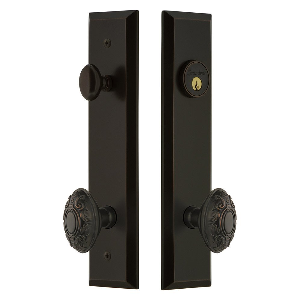 Grandeur Tall Plate Handleset with Grande Victorian Knob in Timeless Bronze