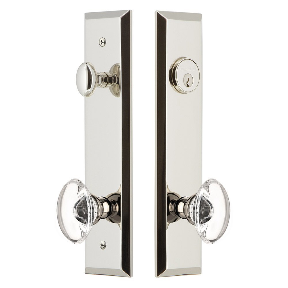 Grandeur Tall Plate Handleset with Provence Knob in Polished Nickel