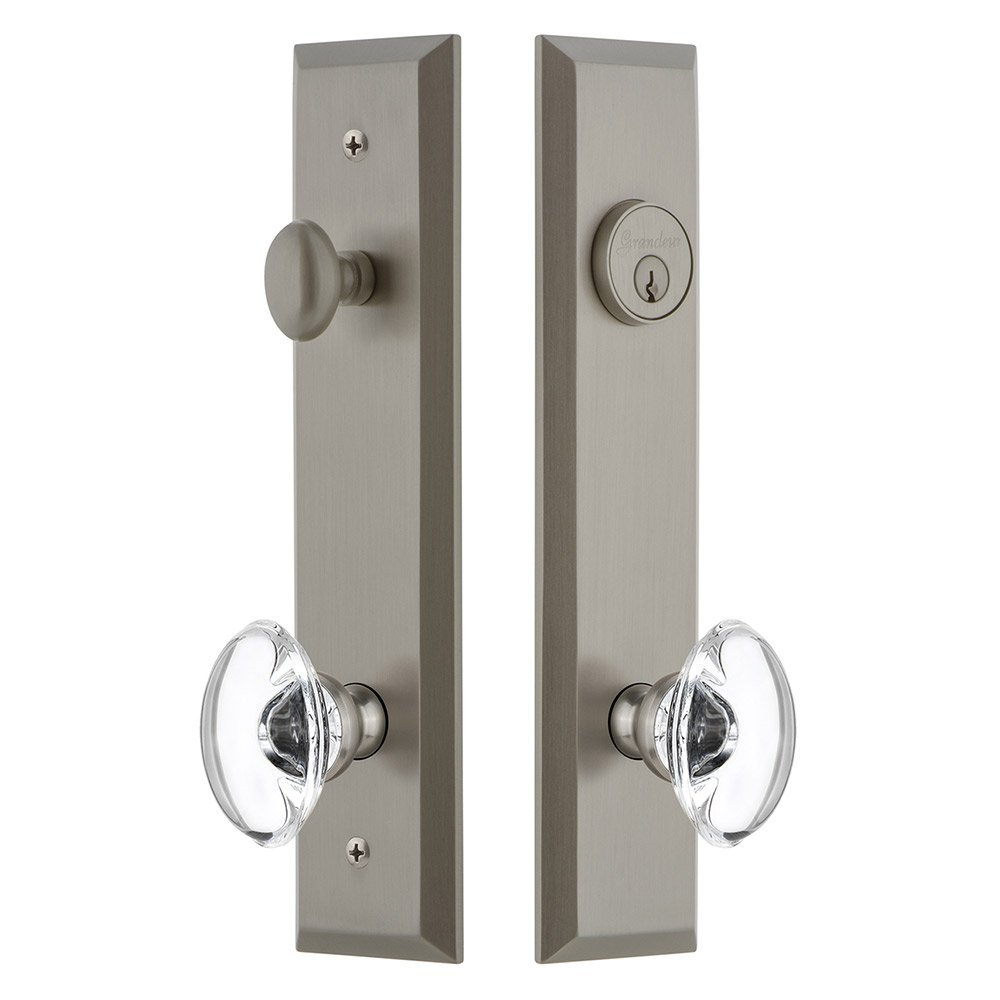 Grandeur Tall Plate Handleset with Provence Knob in Satin Nickel