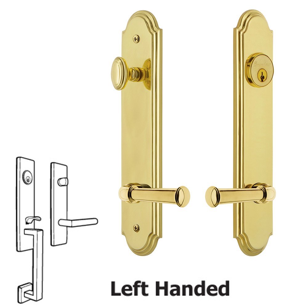 Grandeur Arc Tall Plate Handleset with Georgetown Left Handed Lever in Lifetime Brass