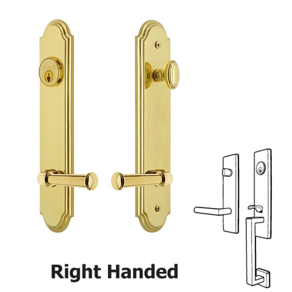 Grandeur Arc Tall Plate Handleset with Georgetown Right Handed Lever in Lifetime Brass