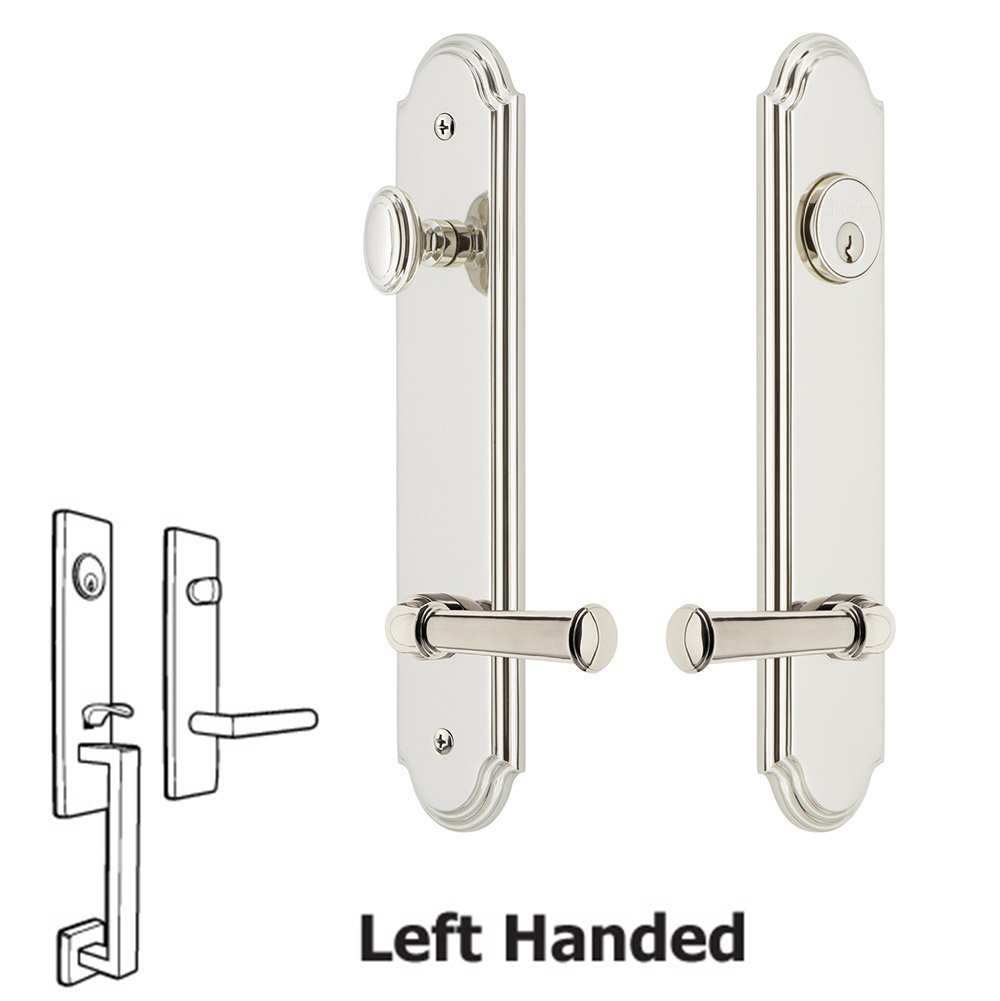 Grandeur Arc Tall Plate Handleset with Georgetown Left Handed Lever in Polished Nickel