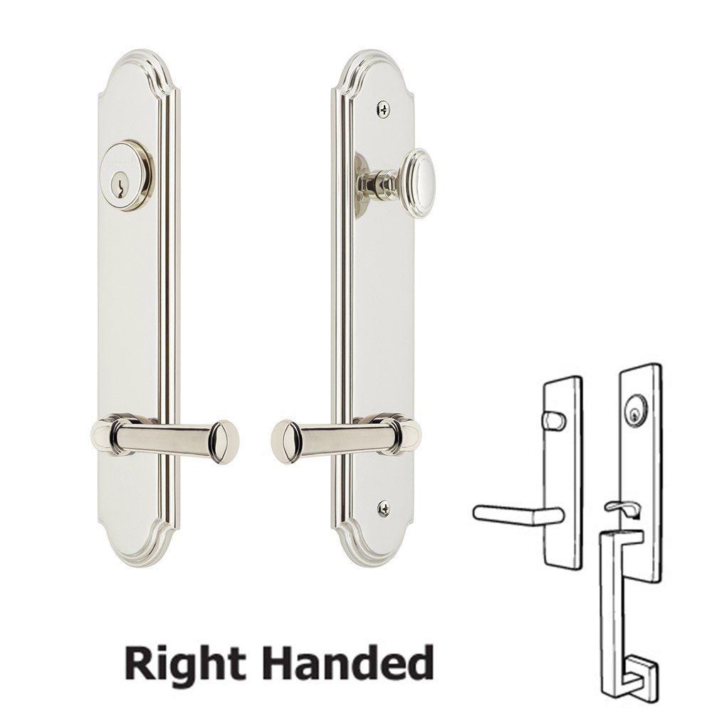 Grandeur Arc Tall Plate Handleset with Georgetown Right Handed Lever in Polished Nickel