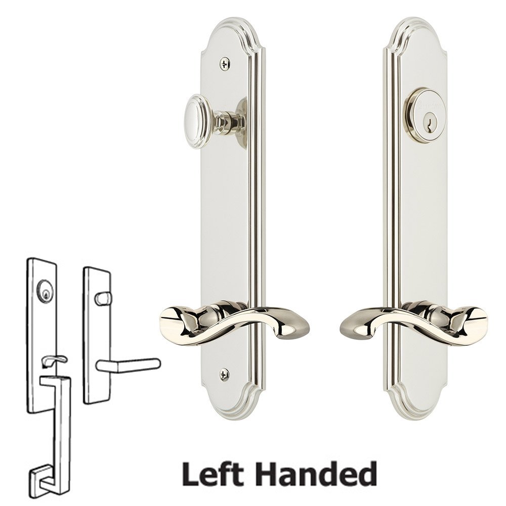Grandeur Arc Tall Plate Handleset with Portofino Left Handed Lever in Polished Nickel