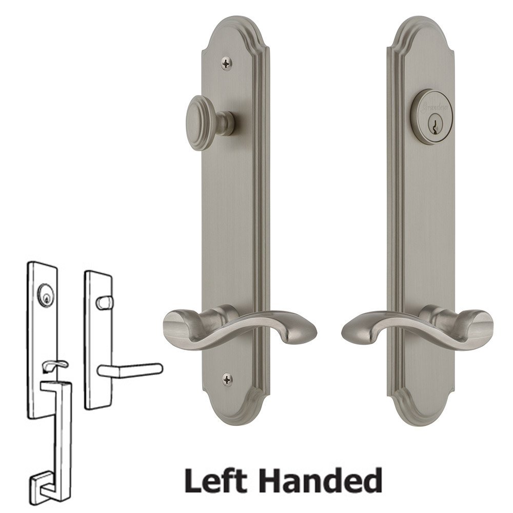 Grandeur Arc Tall Plate Handleset with Portofino Left Handed Lever in Satin Nickel