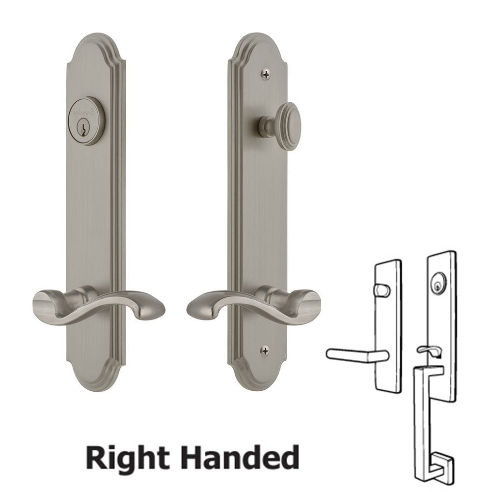 Grandeur Arc Tall Plate Handleset with Portofino Right Handed Lever in Satin Nickel