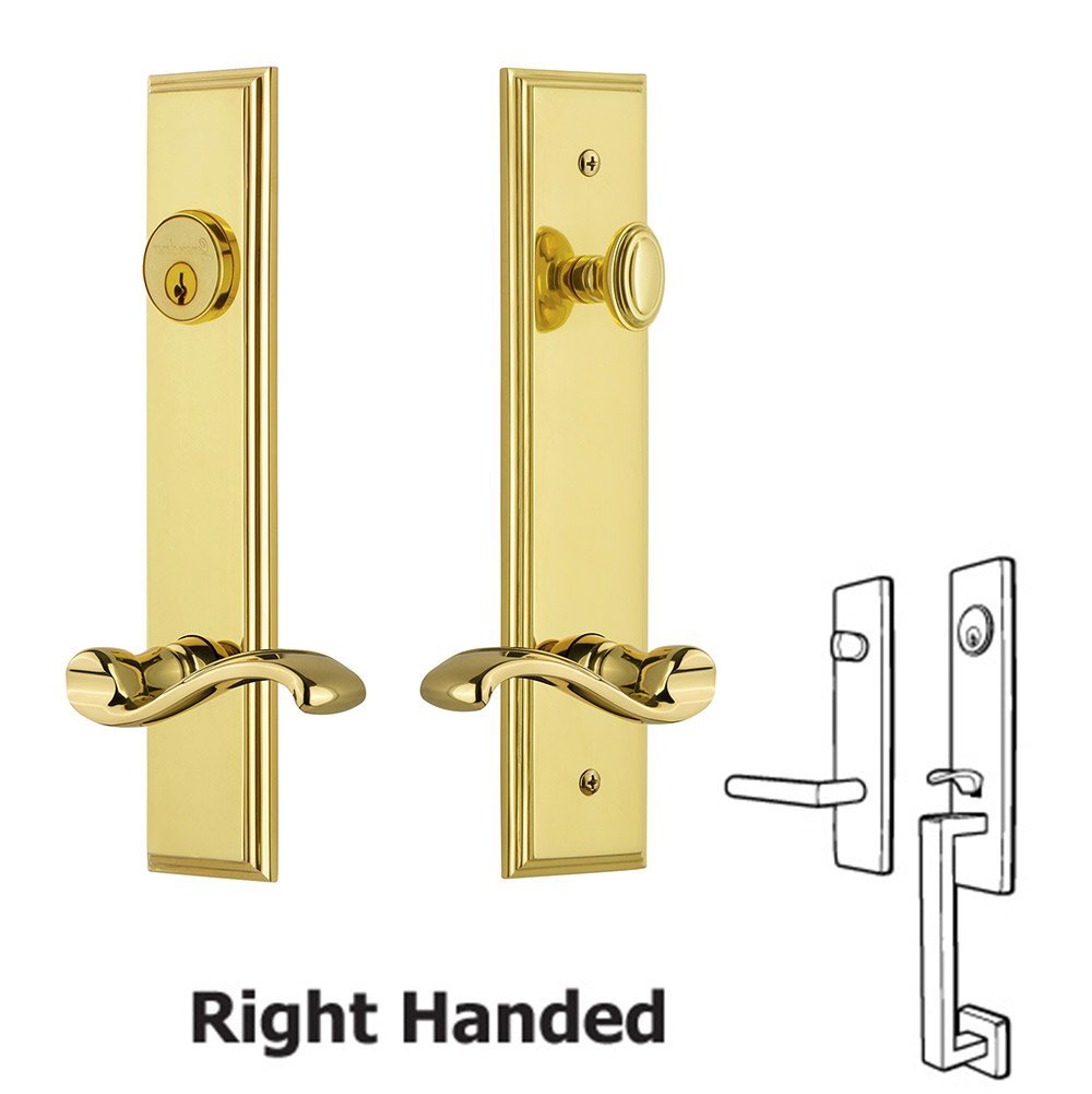 Grandeur Tall Plate Handleset with Portofino Right Handed Lever in Lifetime Brass