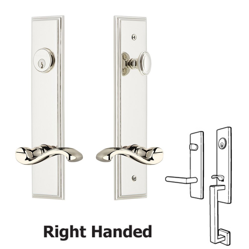Grandeur Tall Plate Handleset with Portofino Right Handed Lever in Polished Nickel