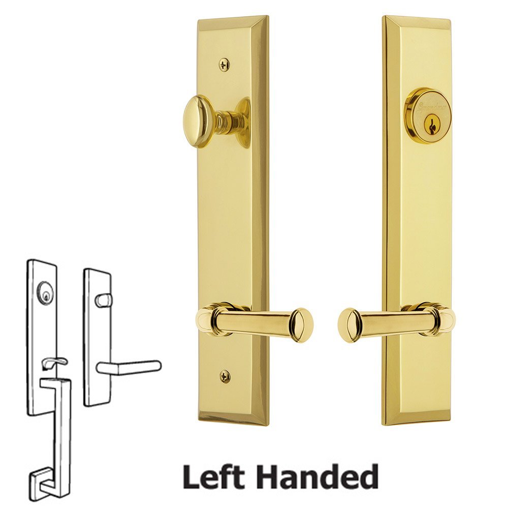 Grandeur Tall Plate Handleset with Georgetown Left Handed Lever in Lifetime Brass