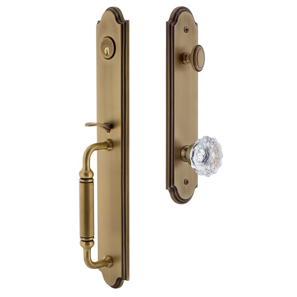 Grandeur Arc One-Piece Handleset with C Grip and Fontainebleau Knob in Vintage Brass