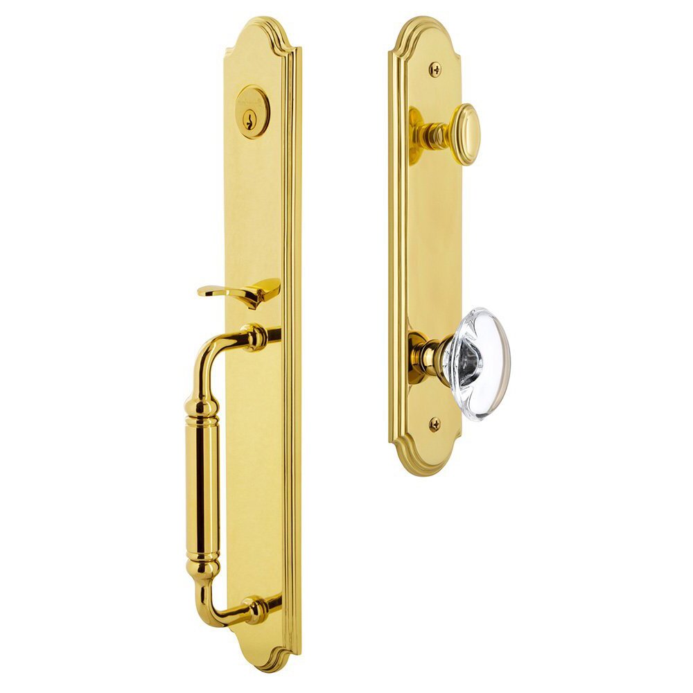 Grandeur Arc One-Piece Handleset with C Grip and Provence Knob in Lifetime Brass