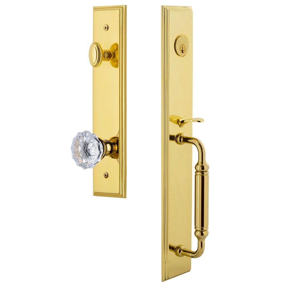 Grandeur One-Piece Handleset with C Grip and Fontainebleau Knob in Lifetime Brass