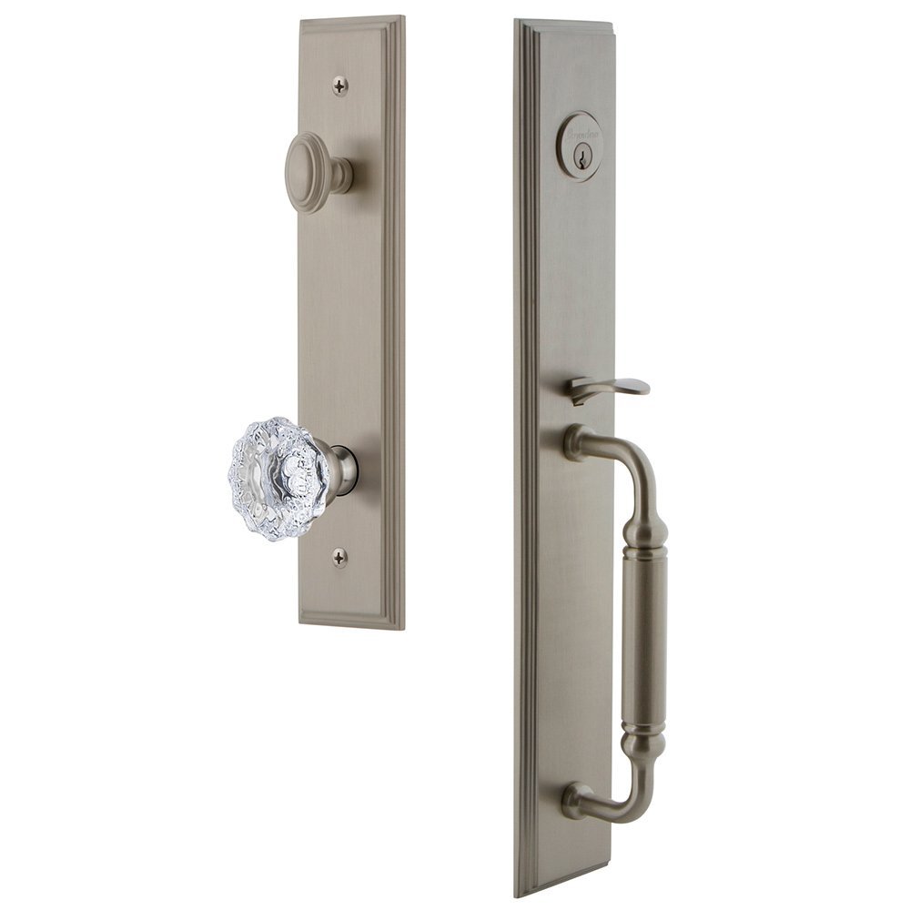 Grandeur One-Piece Handleset with C Grip and Fontainebleau Knob in Satin Nickel