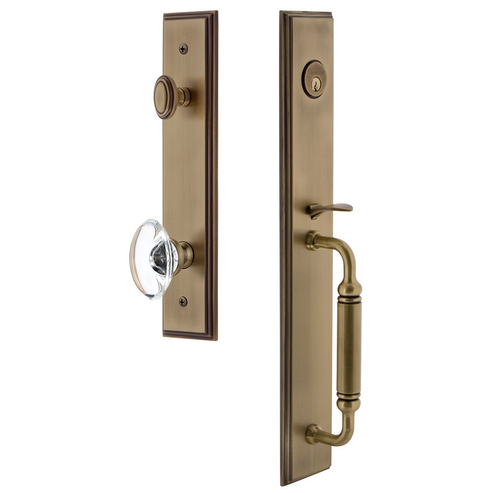 Grandeur One-Piece Handleset with C Grip and Provence Knob in Vintage Brass