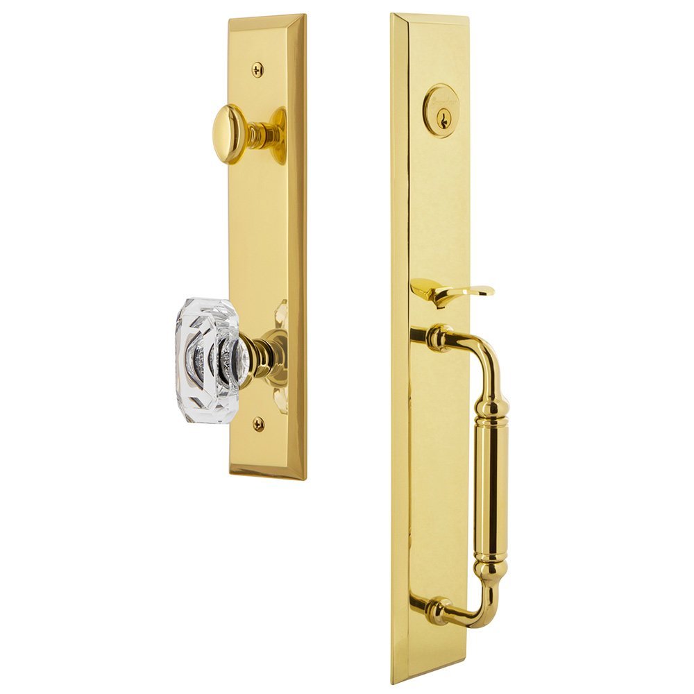 Grandeur One-Piece Handleset with C Grip and Baguette Clear Crystal Knob in Lifetime Brass