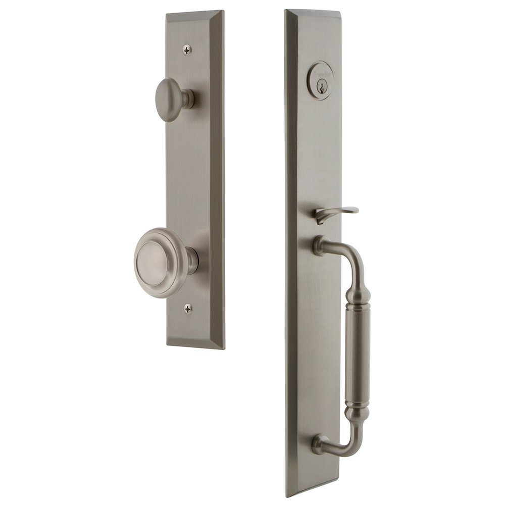 Grandeur One-Piece Handleset with C Grip and Circulaire Knob in Satin Nickel