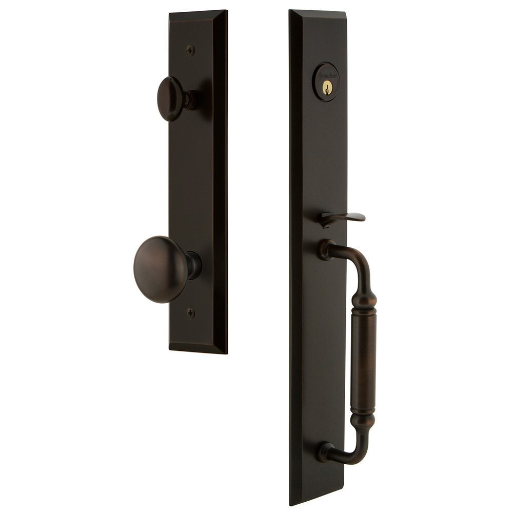 Grandeur One-Piece Handleset with C Grip and Knob in Timeless Bronze