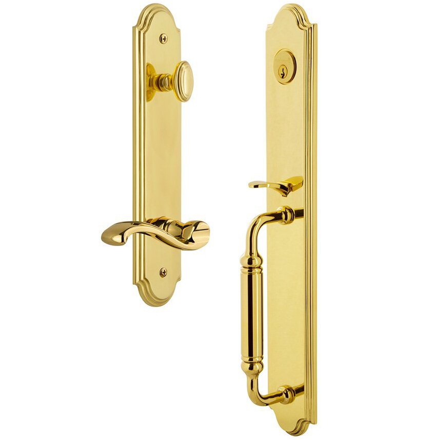 Grandeur Arc One-Piece Handleset with C Grip and Portofino Right Handed Lever in Lifetime Brass