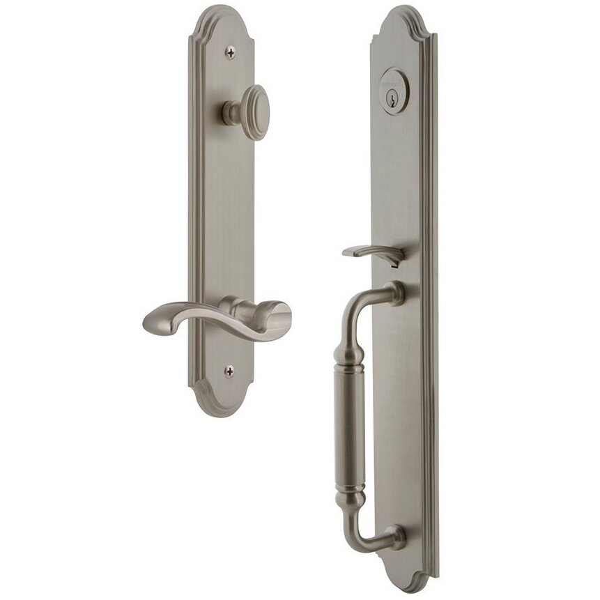 Grandeur Arc One-Piece Handleset with C Grip and Portofino Right Handed Lever in Satin Nickel
