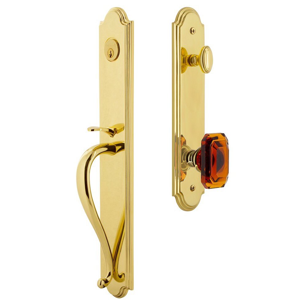 Grandeur Arc One-Piece Handleset with S Grip and Baguette Amber Knob in Lifetime Brass
