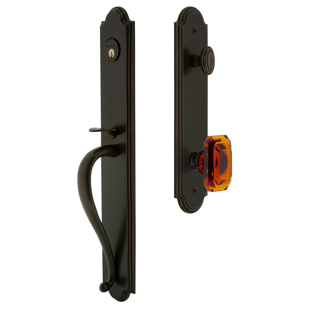 Grandeur Arc One-Piece Handleset with S Grip and Baguette Amber Knob in Timeless Bronze