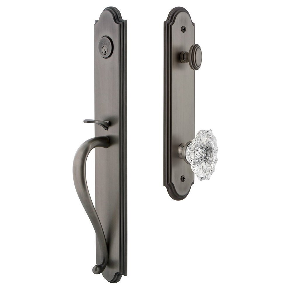 Grandeur Arc One-Piece Handleset with S Grip and Biarritz Knob in Antique Pewter