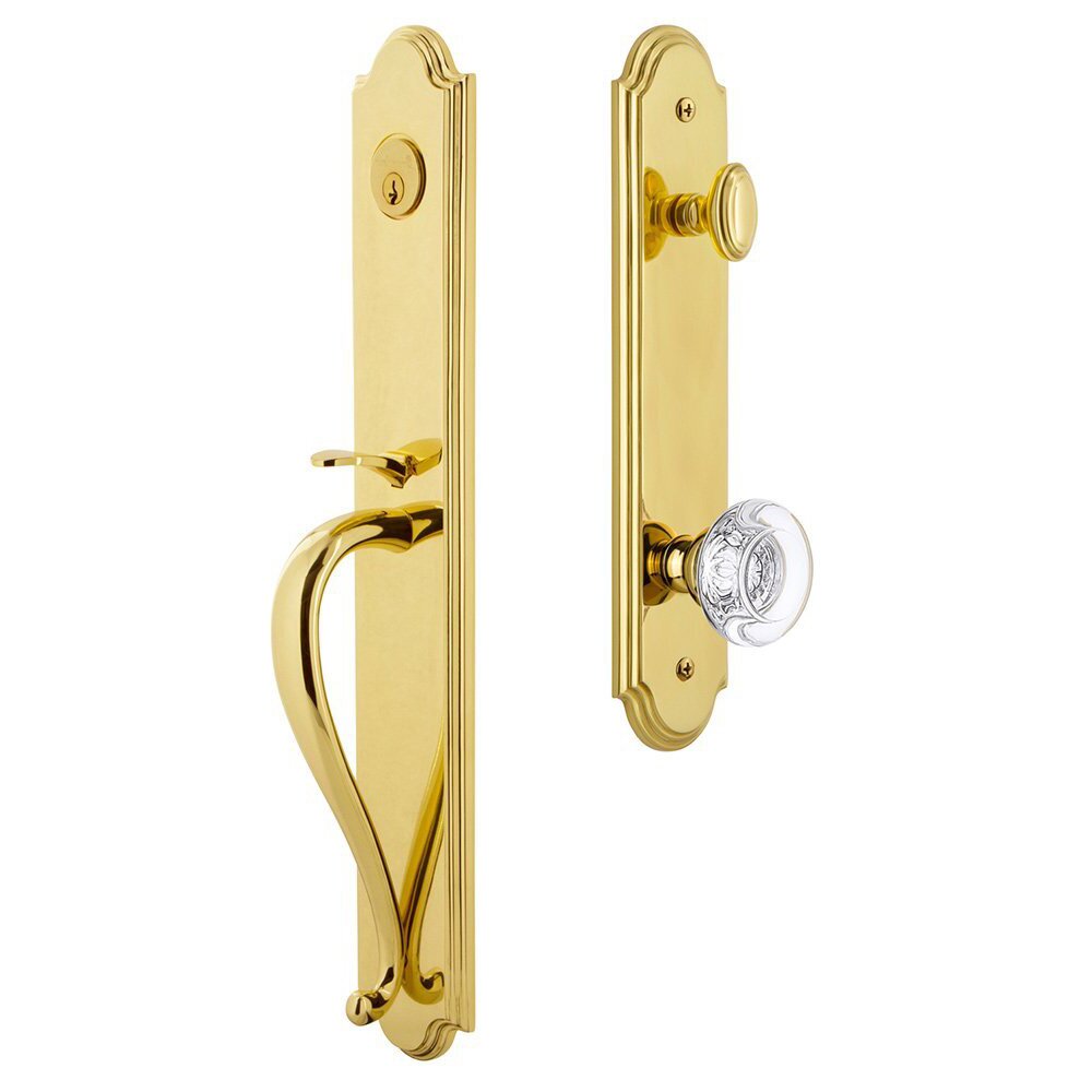 Grandeur Arc One-Piece Handleset with S Grip and Bordeaux Knob in Lifetime Brass