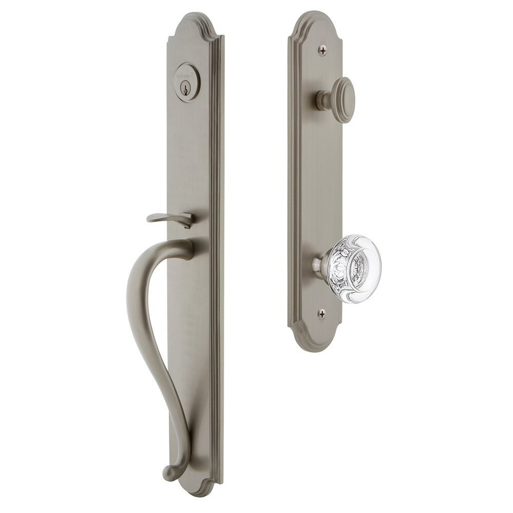 Grandeur Arc One-Piece Handleset with S Grip and Bordeaux Knob in Satin Nickel