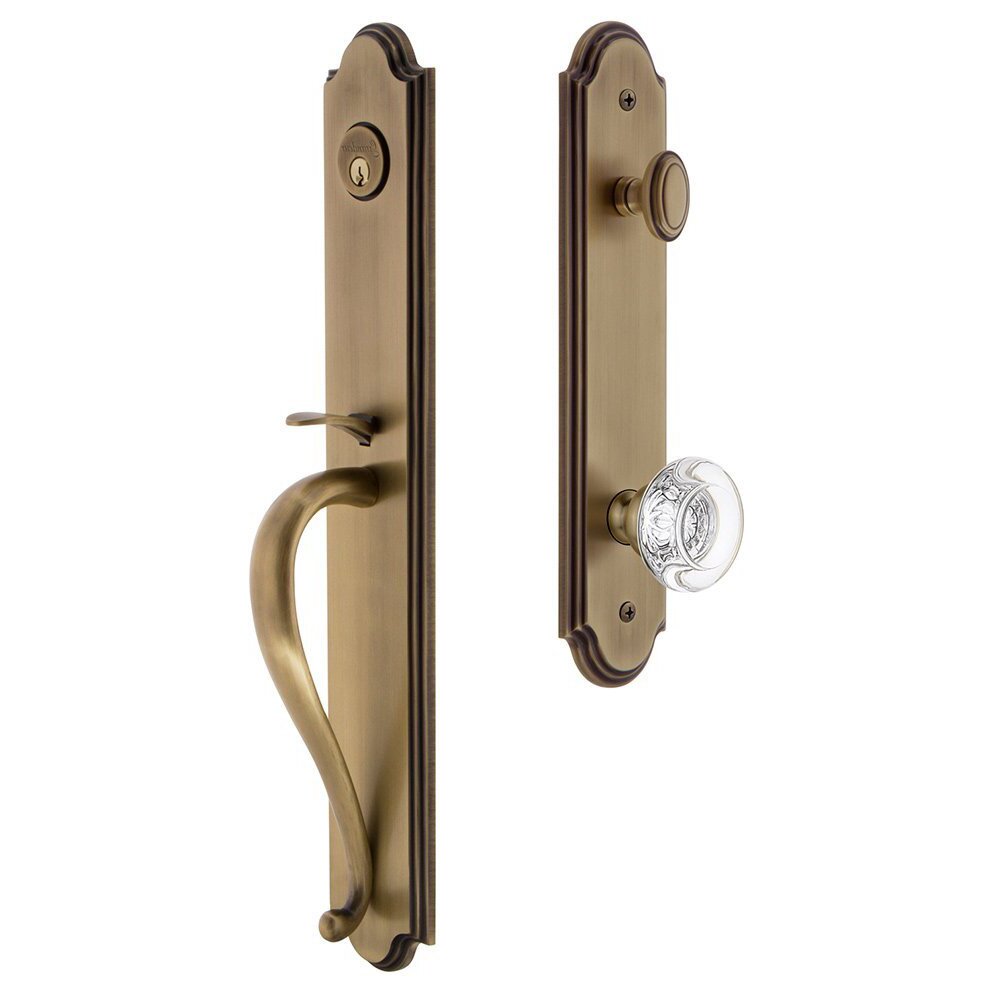 Grandeur Arc One-Piece Handleset with S Grip and Bordeaux Knob in Vintage Brass