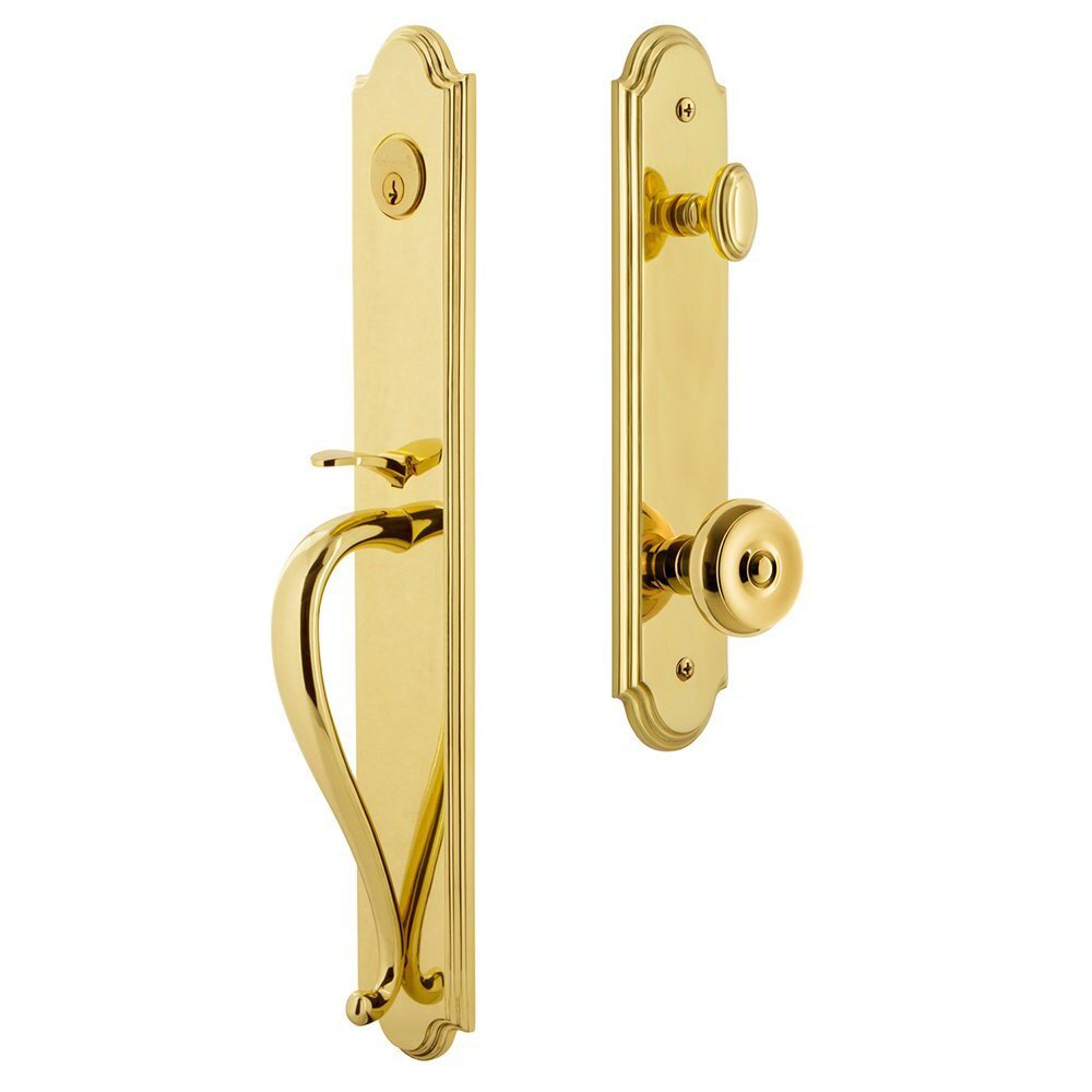 Grandeur Arc One-Piece Handleset with S Grip and Bouton Knob in Lifetime Brass