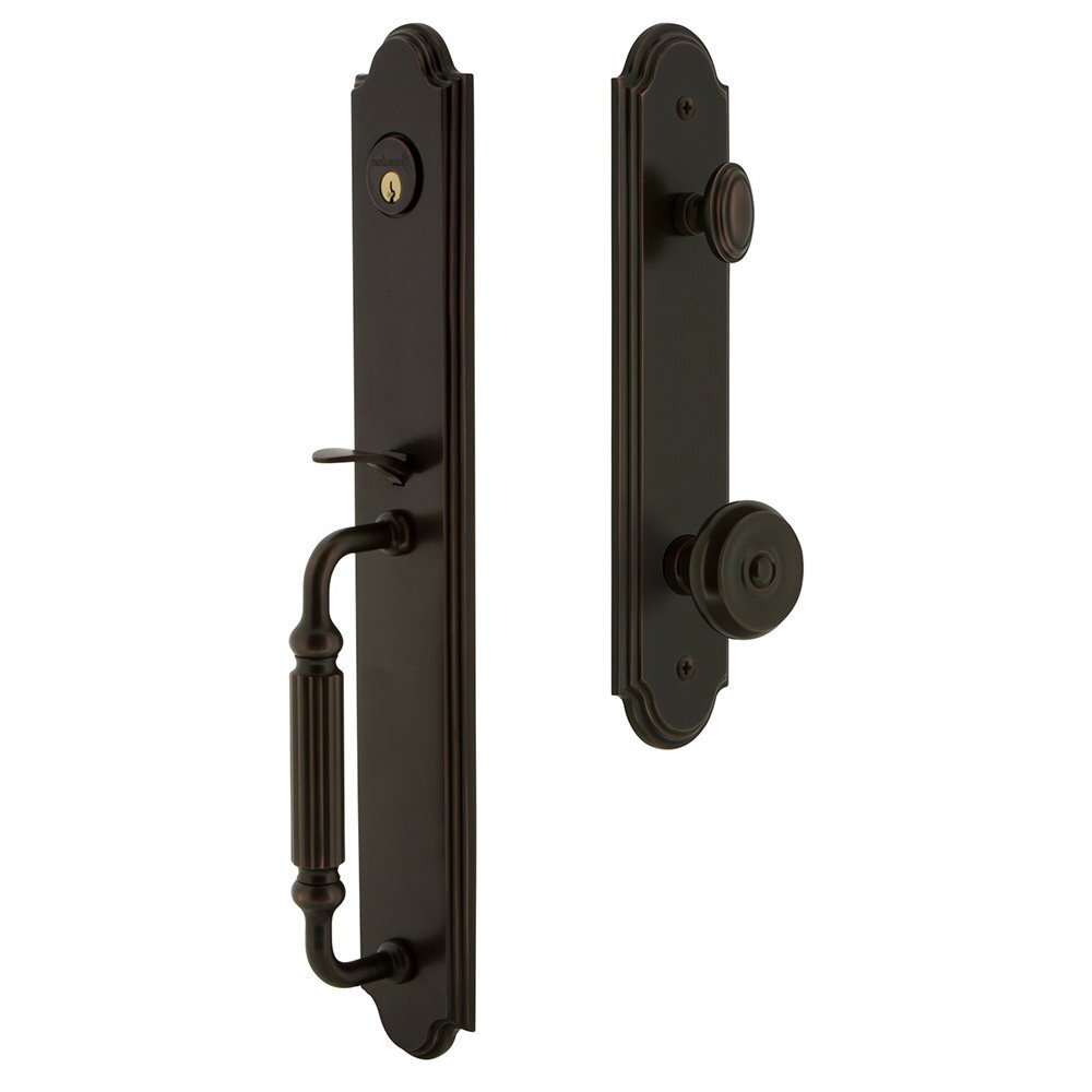 Grandeur Arc One-Piece Handleset with F Grip and Bouton Knob in Timeless Bronze