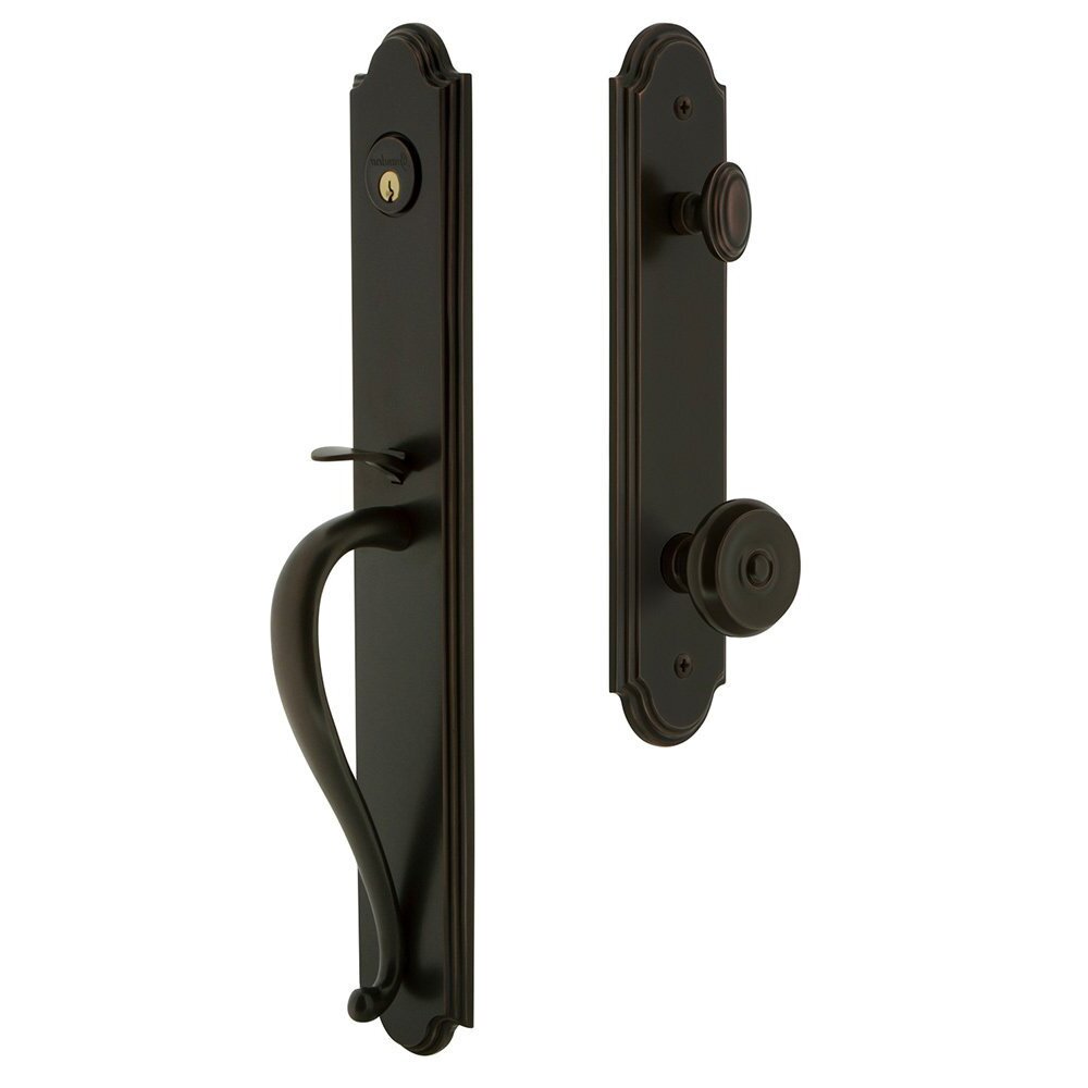 Grandeur Arc One-Piece Handleset with S Grip and Bouton Knob in Timeless Bronze