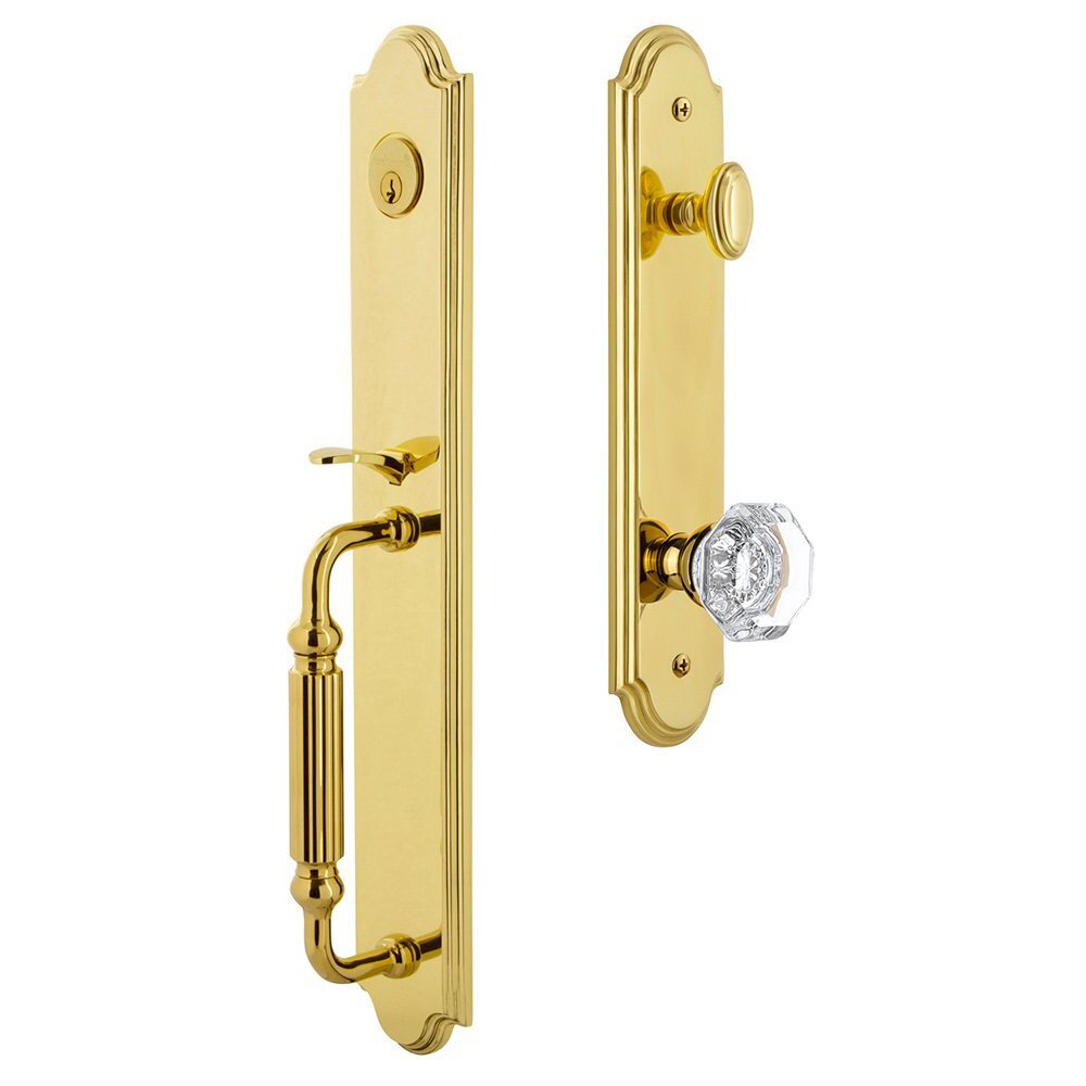 Grandeur Arc One-Piece Handleset with F Grip and Chambord Knob in Lifetime Brass