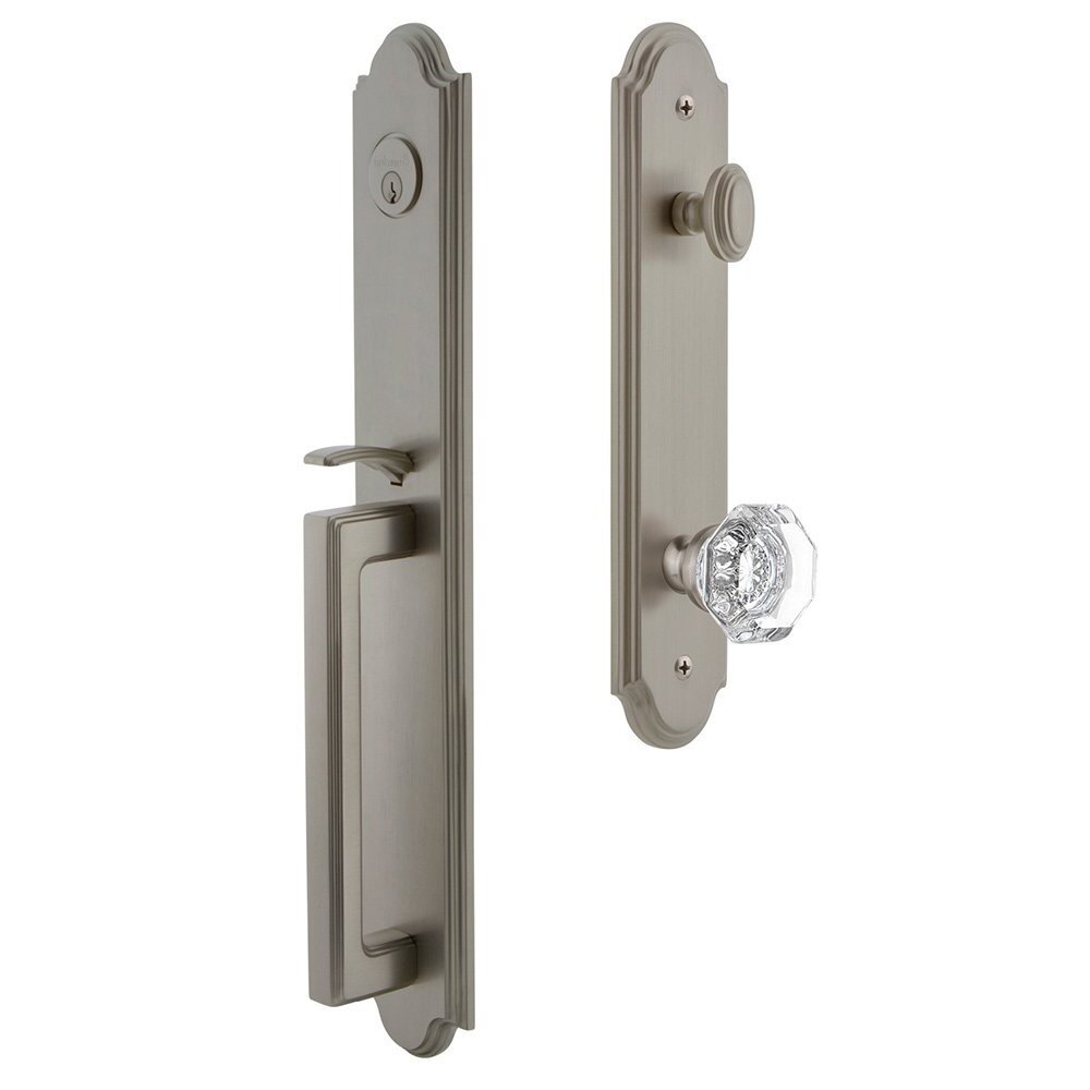 Grandeur Arc One-Piece Handleset with D Grip and Chambord Knob in Satin Nickel