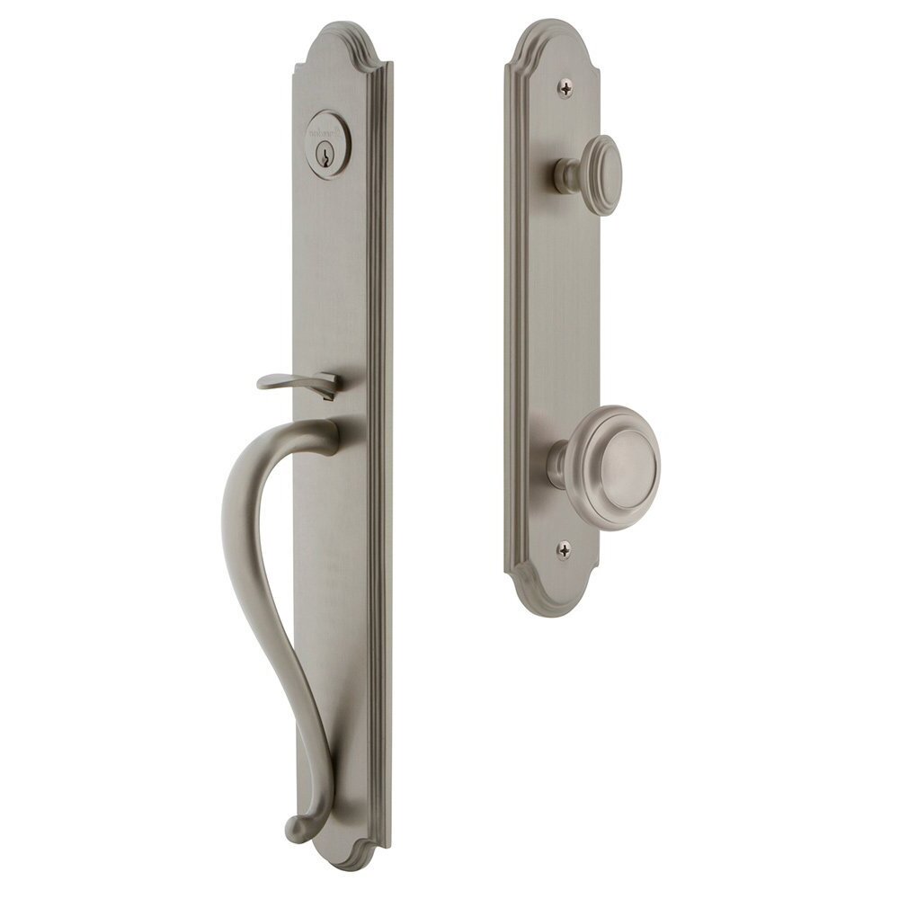 Grandeur Arc One-Piece Handleset with S Grip and Circulaire Knob in Satin Nickel