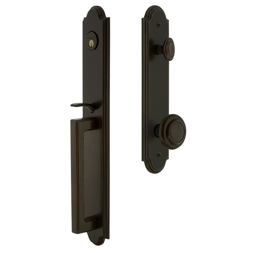 Grandeur Arc One-Piece Handleset with D Grip and Circulaire Knob in Timeless Bronze