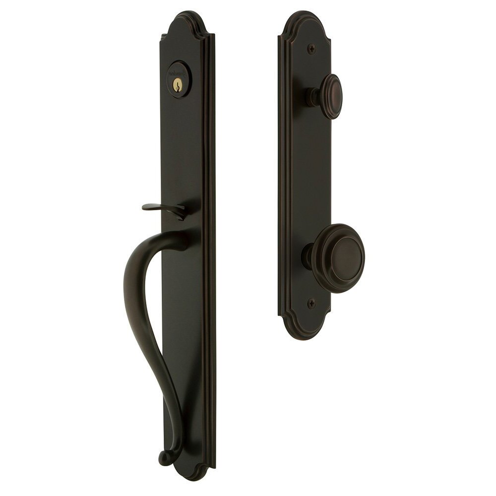 Grandeur Arc One-Piece Handleset with S Grip and Circulaire Knob in Timeless Bronze