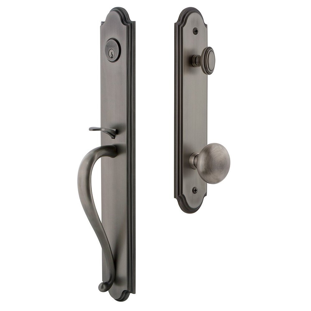 Grandeur Arc One-Piece Handleset with S Grip and Fifth Avenue Knob in Antique Pewter