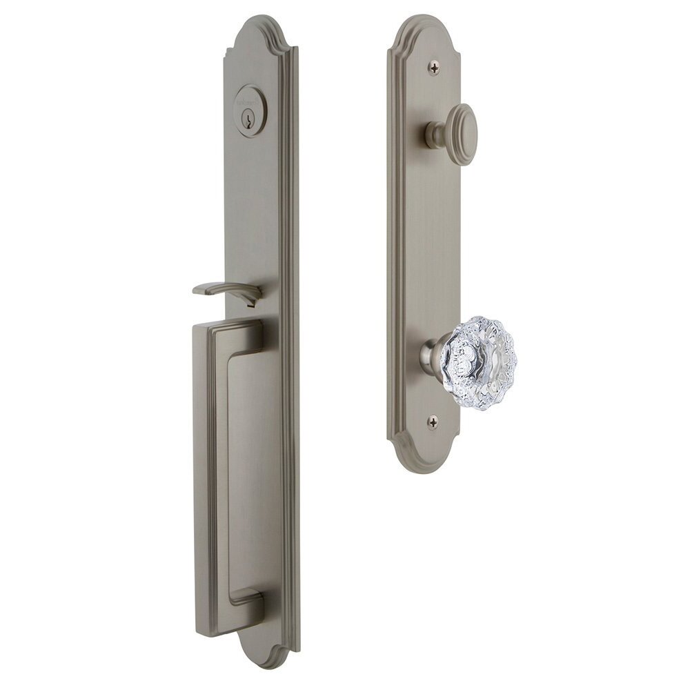 Grandeur Arc One-Piece Handleset with D Grip and Fontainebleau Knob in Satin Nickel