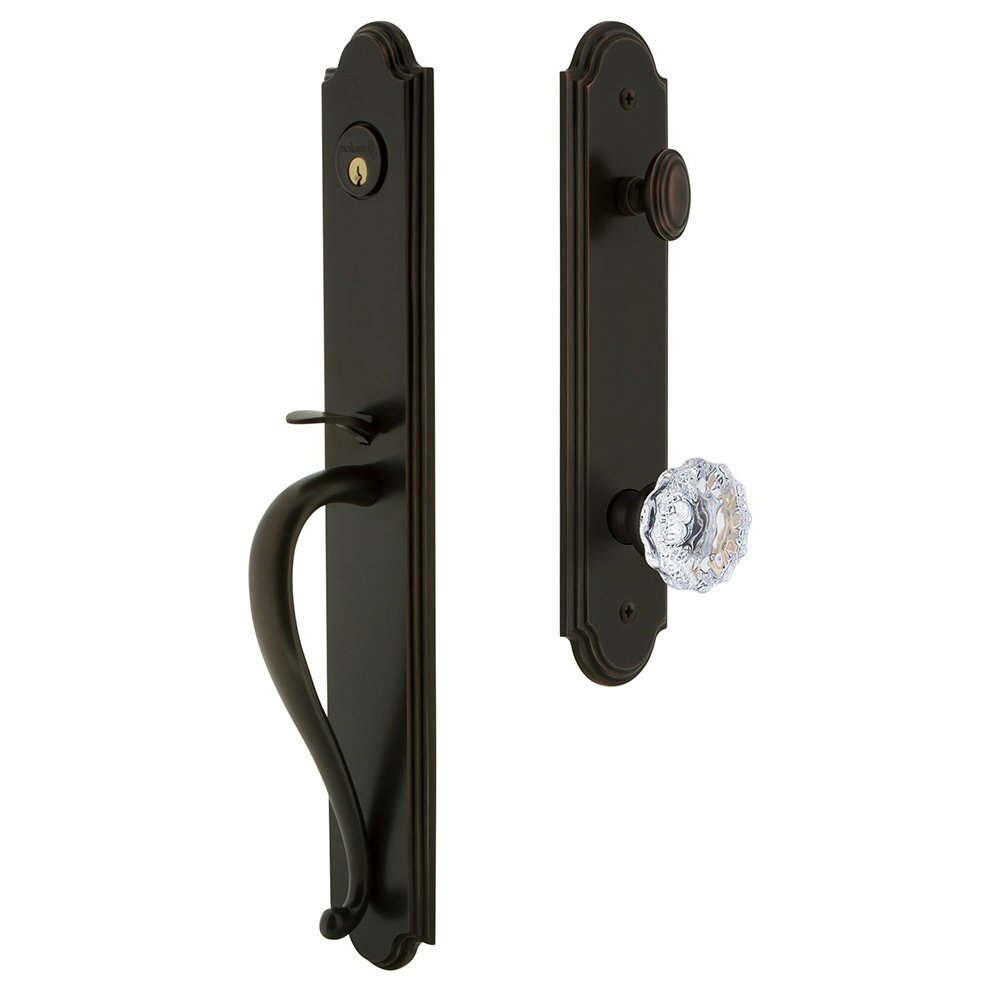 Grandeur Arc One-Piece Handleset with S Grip and Fontainebleau Knob in Timeless Bronze