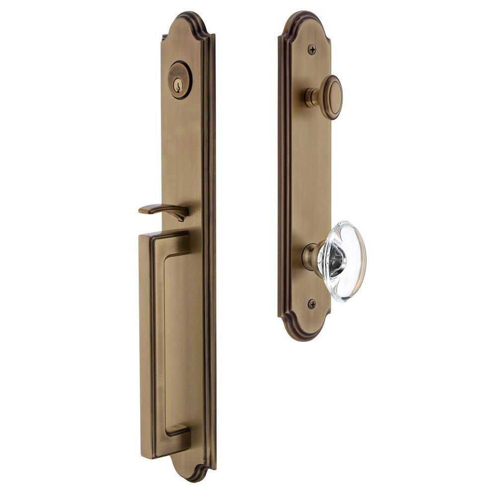 Grandeur Arc One-Piece Handleset with D Grip and Provence Knob in Vintage Brass