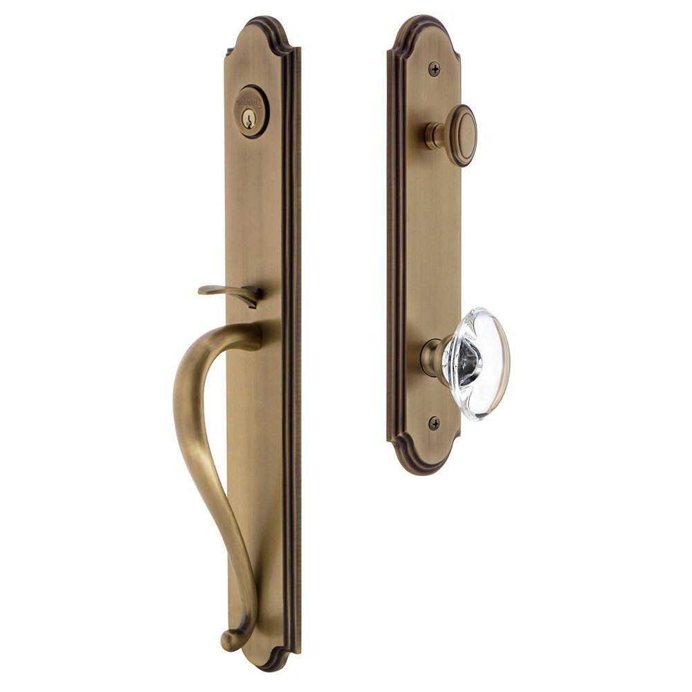 Grandeur Arc One-Piece Handleset with S Grip and Provence Knob in Vintage Brass