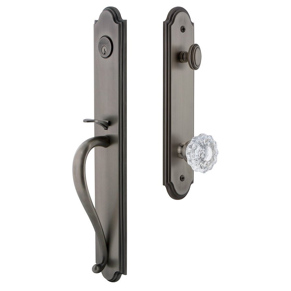 Grandeur Arc One-Piece Handleset with S Grip and Versailles Knob in Antique Pewter