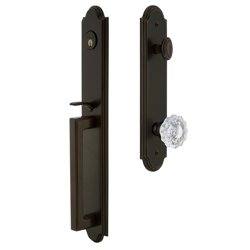 Grandeur Arc One-Piece Handleset with D Grip and Versailles Knob in Timeless Bronze